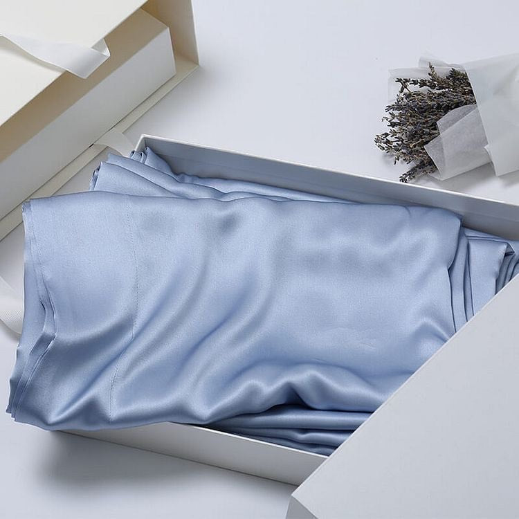 Taies d'oreiller soie bleu gris